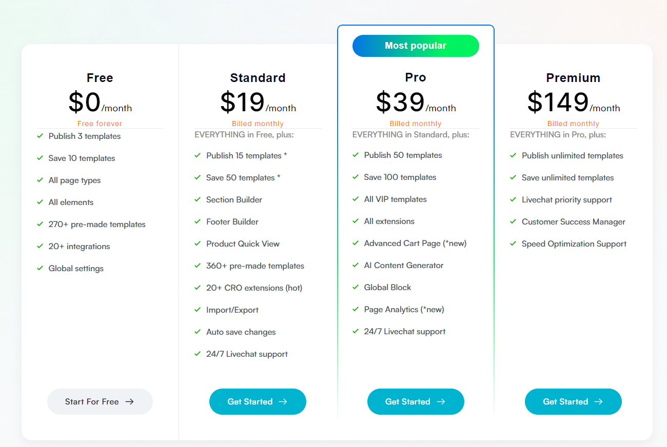 EComposer Landing Page Builder pricing 
